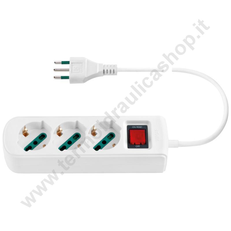 0R00637CCB - Vimar Presa Mobile Multipla Universale 3 Uscite Sicury P40 Con Cavo Mt.1,5 Bianca