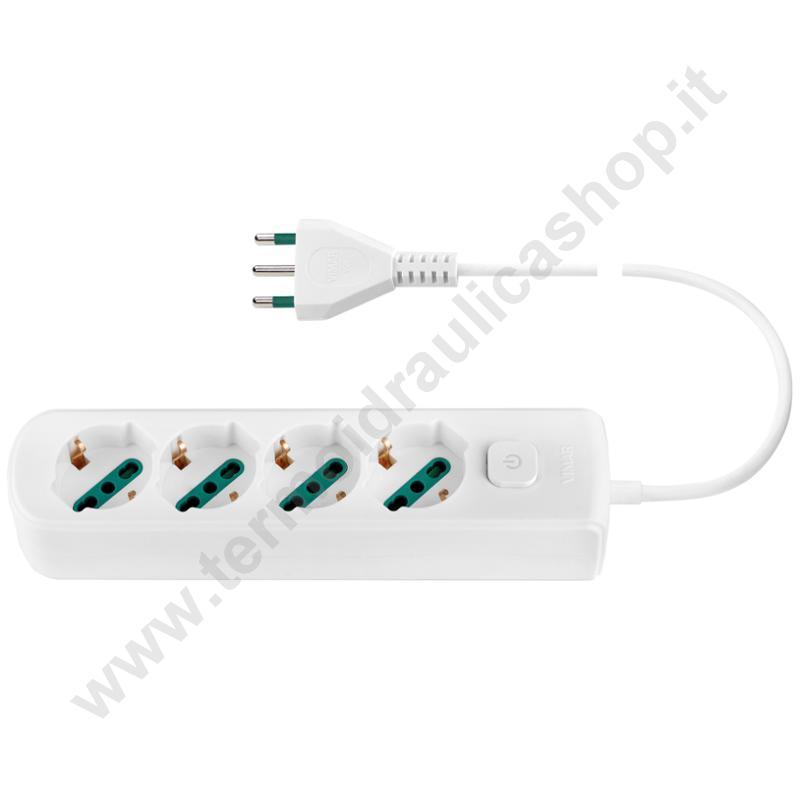 0R00641CCB - Vimar Presa Mobile Multipla Universale 4 Uscite Sicury P40 Con Cavo Mt.1,5 Bianca