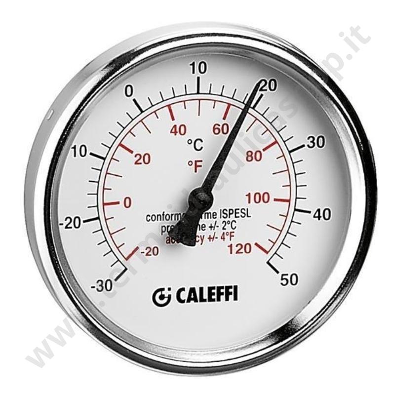 687000 - Caleffi Termometro Per Raffrescamento Con Attacco Posteriore -30+50° Gambo 5cm. D.80