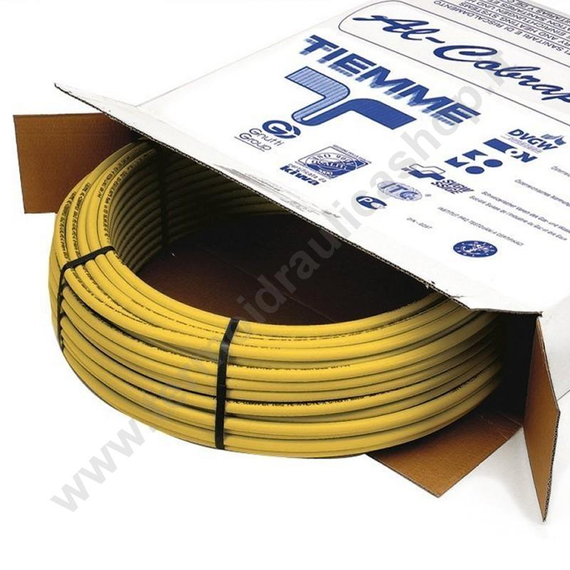 TBNG20 - Tubo Multistrato Giallo Gas Rivestito Guaina Corrugata D. 20 Rotolo Da 50 Metri