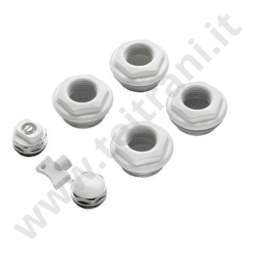04006 - KIT 4 RIDUZIONI VERNICIATE BIANCHE PER RADIATORI IN GHISA 3/8' D. 48 CON 1 VALVOLINO  3/8' E 1 TAPPO 3/8'