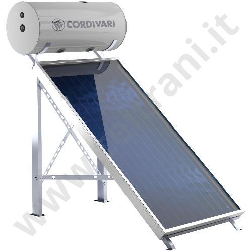 3410316603117 - CORDIVARI PANNELLO SOLARE A CIRCOLAZIONE NATURALE PANAREA 200/2 CON UN PANNELLO DA 2 MQ. - BOLLITORE DA 200 LITRI - RACCORDI E STAFFE PER TETTO PIANO