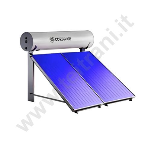 3410316603119 - CORDIVARI PANNELLO SOLARE A CIRCOLAZIONE NATURALE PANAREA 300/4 CON DUE PANNELLI DA 2 MQ. CADAUNO - BOLLITORE DA 300 LITRI - RACCORDI E STAFFE PER TETTO PIANO