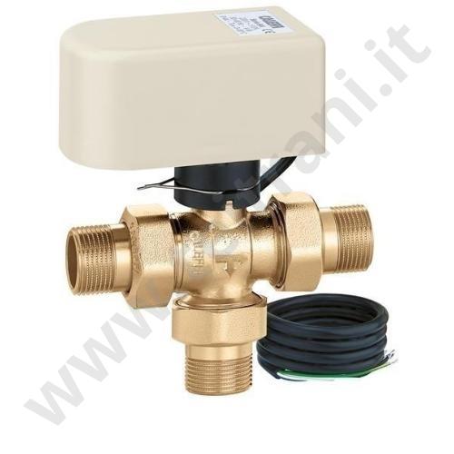 6443523BY - CALEFFI VALVOLA DI ZONA A SFERA A TRE VIE VERSIONE BY-PASS  3/4 COMPLETA DI MOTORE 220 V