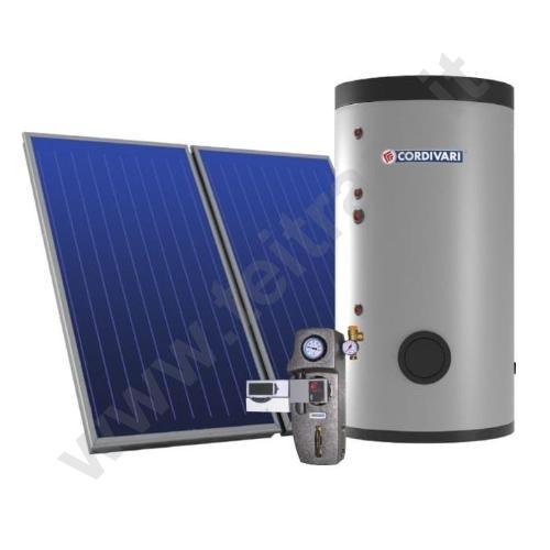 3410316618670 - CORDIVARI PANNELLO SOLARE A CIRCOLAZIONE FORZATA ECOBASIC B2 CON BOLLITORE DA 300 LITRI - DUE PANNELLI DA 2,5 MQ. - STAFFE PER TETTO PIANO