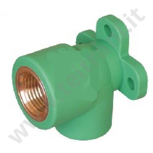 381305 - GREEN GOMITO A 90° + STAFFA FEMMINA FEMMINA IN PPR  25×1/2