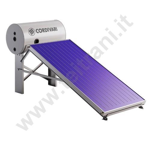 3410316603097 - CORDIVARI PANNELLO SOLARE A CIRCOLAZIONE NATURALE MODELLO PANAREA LOW 200/2,5 CON UN PANNELLO DA 2,5 MQ. - BOLLITORE DA 200 LITRI - RACCORDI E STAFFE PER TETTO PIANO