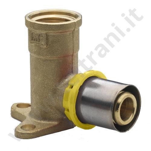 PGGFAL0316 - PR GOMITO FEMMINA CON FLANGIA A PRESSARE  1/2×16×2 PER GAS