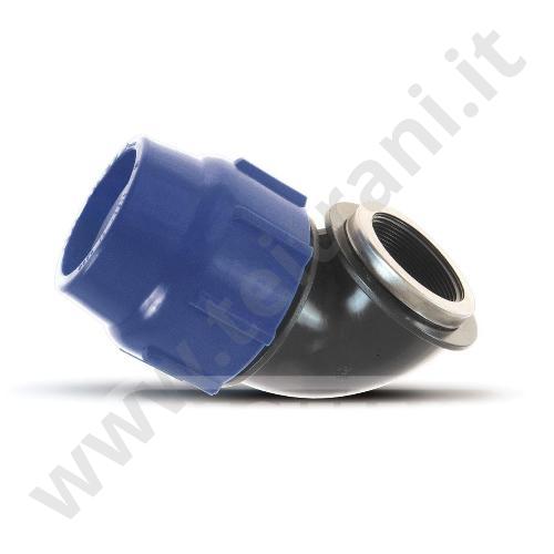 497890 - RACCORDO A COMPRESSIONE CURVO FEMMINA IN POLIETILENE PER ACQUA  3''×90