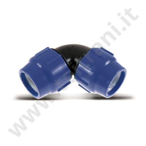 496806 - RACCORDO A COMPRESSIONE CURVO IN POLIETILENE PER ACQUA  63×63