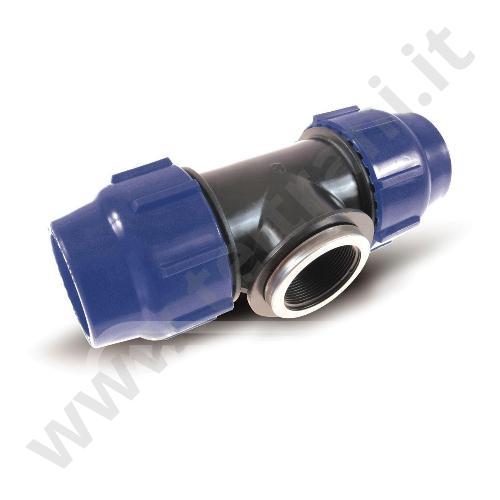 493560 - RACCORDO A COMPRESSIONE TES FILETTATO FEMMINA IN POLIETILENE PER ACQUA  50×1'1/2×50