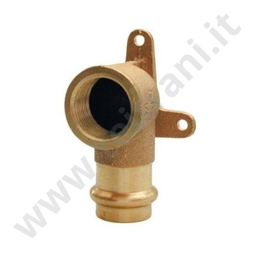471PR0422 - GOMITO A 90° FLANGIATO FEMMINA FEMMINA  D. 3/4×22 PER RAME A PRESSARE