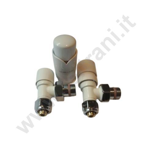 KIT40AWB - KIT TERMOSTATICO BIANCO OTTINETTI COMPOSTO DA VALVOLA TERMOSTATICA BIANCA 1/2' + TESTA TERMOSTATICA + DETENTORE BIANCO 1/2'' DUE ADATTATORI 16 MULTISTRATO